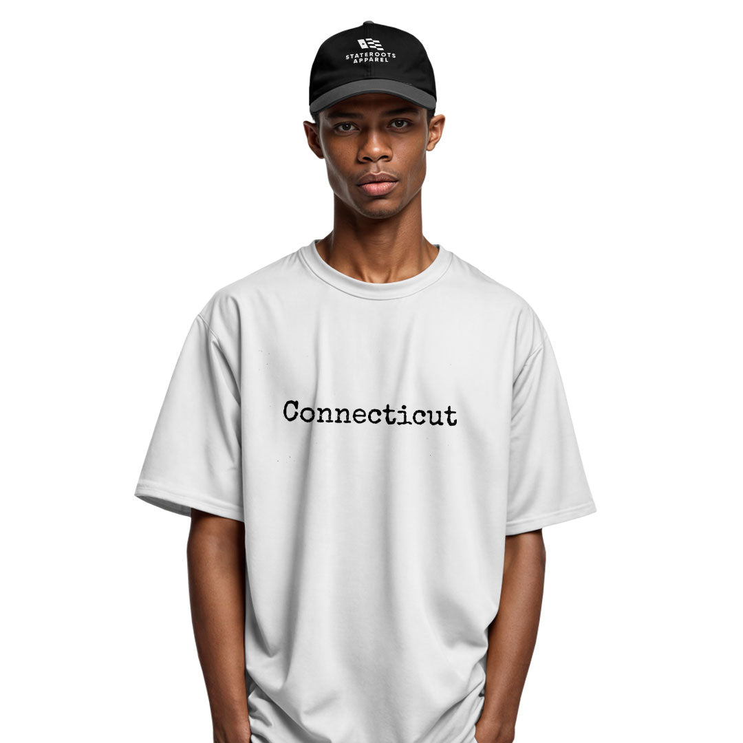 Connecticut Minimalist T-Shirt | Typewriter Text Tee - White