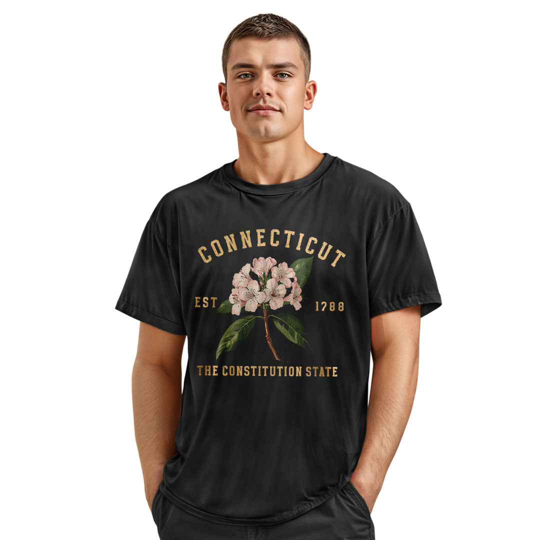 Connecticut Mountain Laurel T-Shirt | Botanical 1788 Tee - Navy