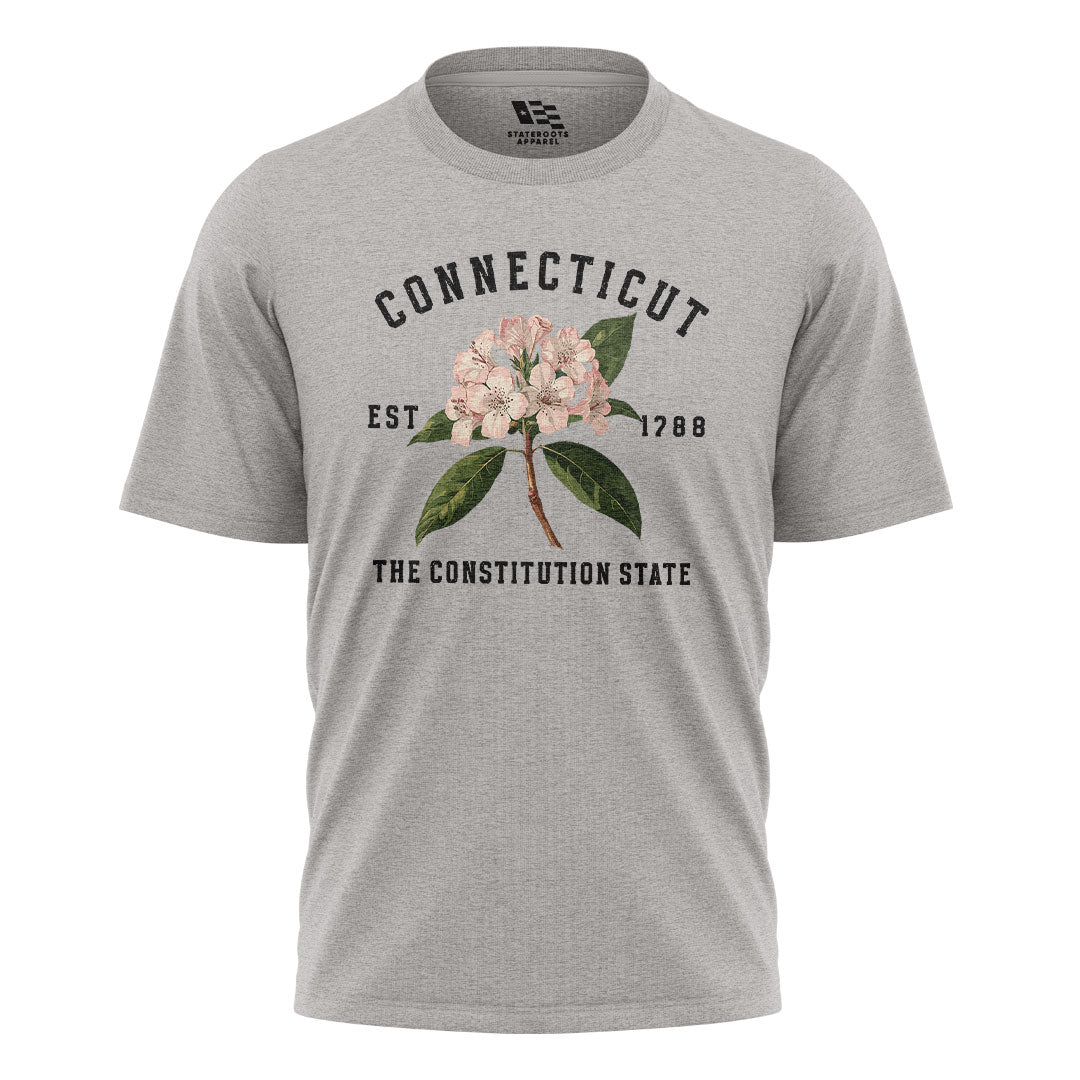 Connecticut Mountain Laurel T-Shirt | Botanical 1788 Tee - Sport Grey