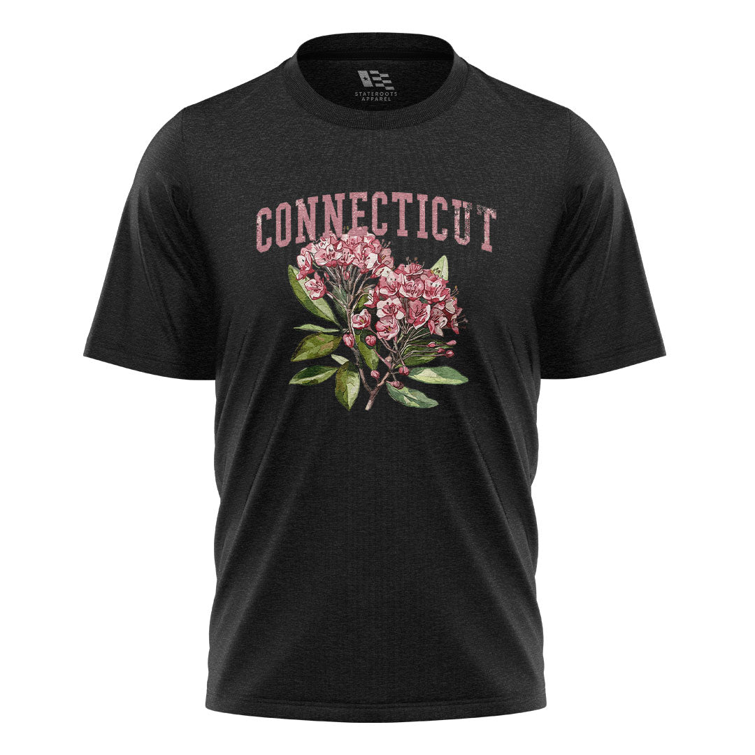 Connecticut Mountain Laurel T-Shirt | Varsity Floral Tee - Black