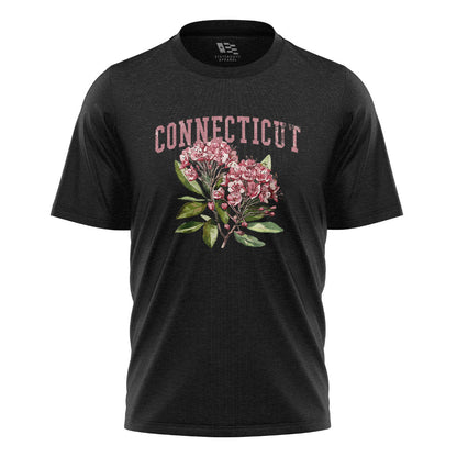 Connecticut Mountain Laurel T-Shirt | Varsity Floral Tee - Black