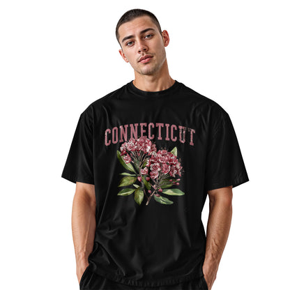 Connecticut Mountain Laurel T-Shirt | Varsity Floral Tee - Black
