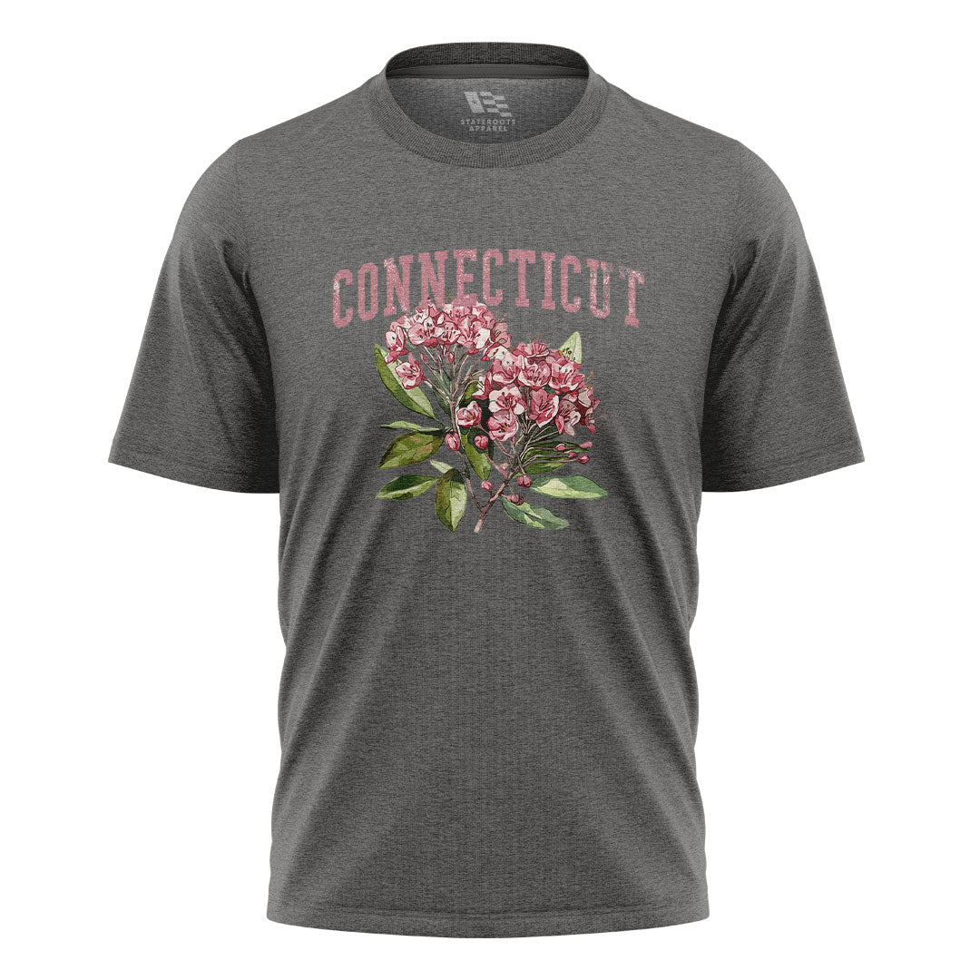 Connecticut Mountain Laurel T-Shirt | Varsity Floral Tee - Charcoal