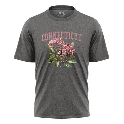 Connecticut Mountain Laurel T-Shirt | Varsity Floral Tee - Charcoal