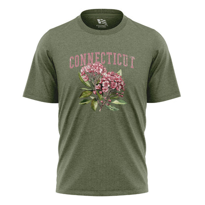 Connecticut Mountain Laurel T-Shirt | Varsity Floral Tee - Military Green