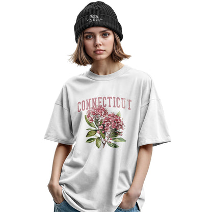 Connecticut Mountain Laurel T-Shirt | Varsity Floral Tee - Military Green