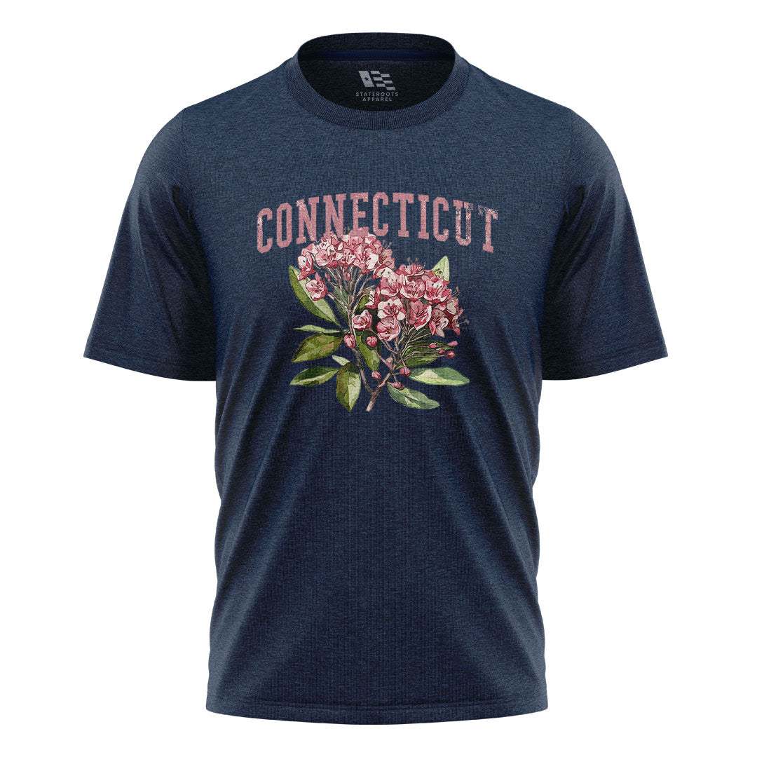 Connecticut Mountain Laurel T-Shirt | Varsity Floral Tee - Navy