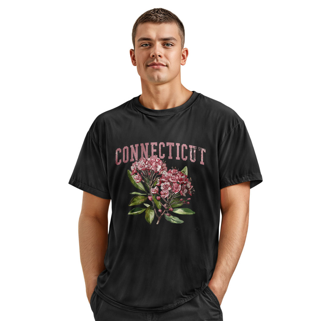 Connecticut Mountain Laurel T-Shirt | Varsity Floral Tee - Navy
