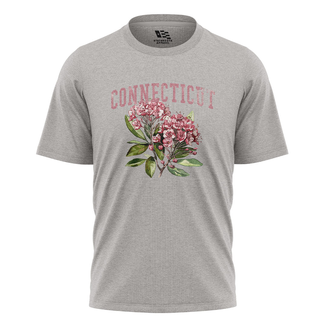 Connecticut Mountain Laurel T-Shirt | Varsity Floral Tee - Sport Grey