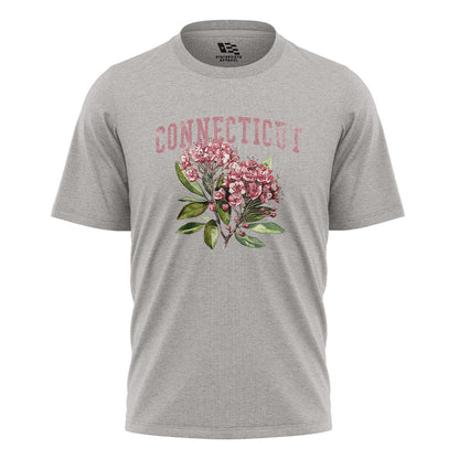 Connecticut Mountain Laurel T-Shirt | Varsity Floral Tee - Sport Grey
