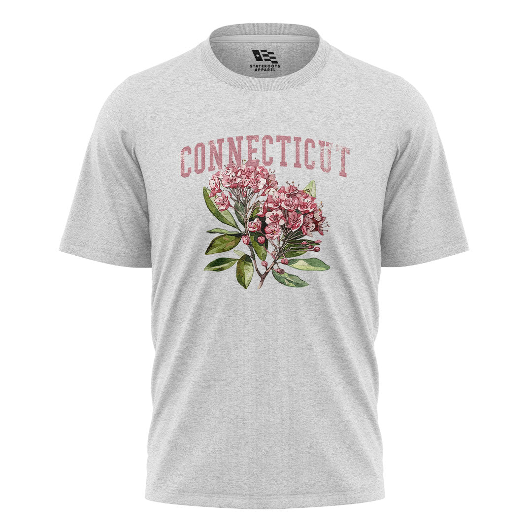 Connecticut Mountain Laurel T-Shirt | Varsity Floral Tee - White