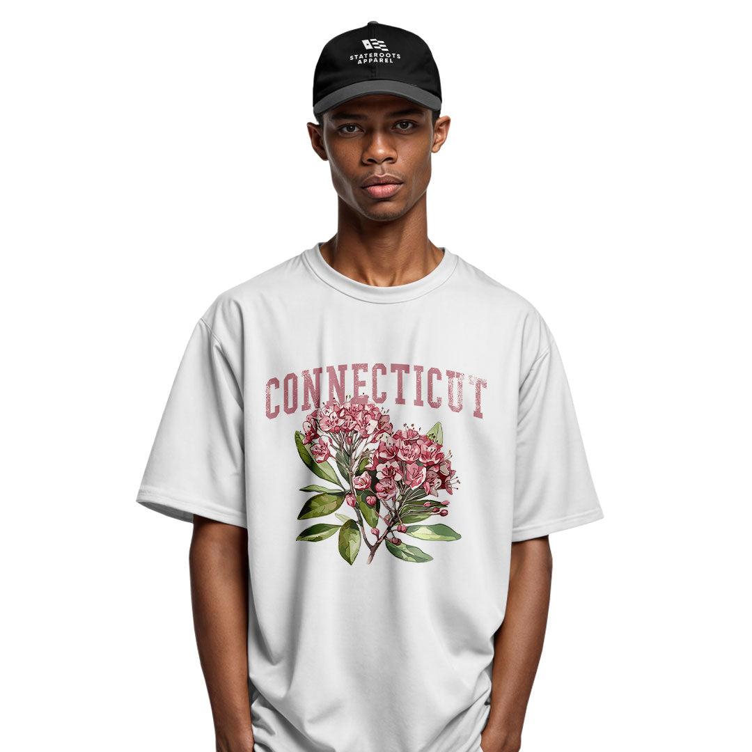 Connecticut Mountain Laurel T-Shirt | Varsity Floral Tee - White