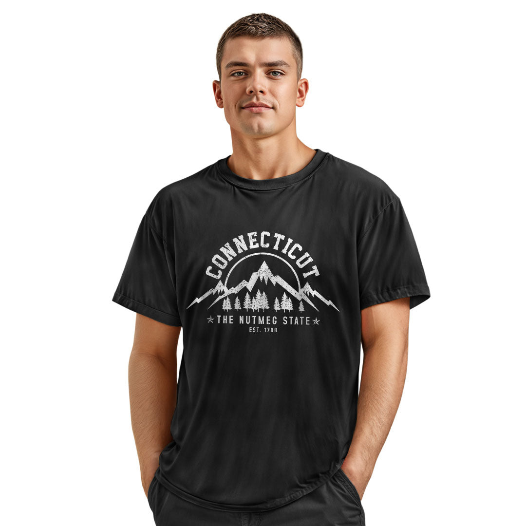 Connecticut Nutmeg State T-Shirt | Mountains Pines Tee - Navy