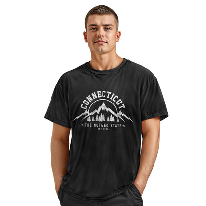 Connecticut Nutmeg State T-Shirt | Mountains Pines Tee - Navy