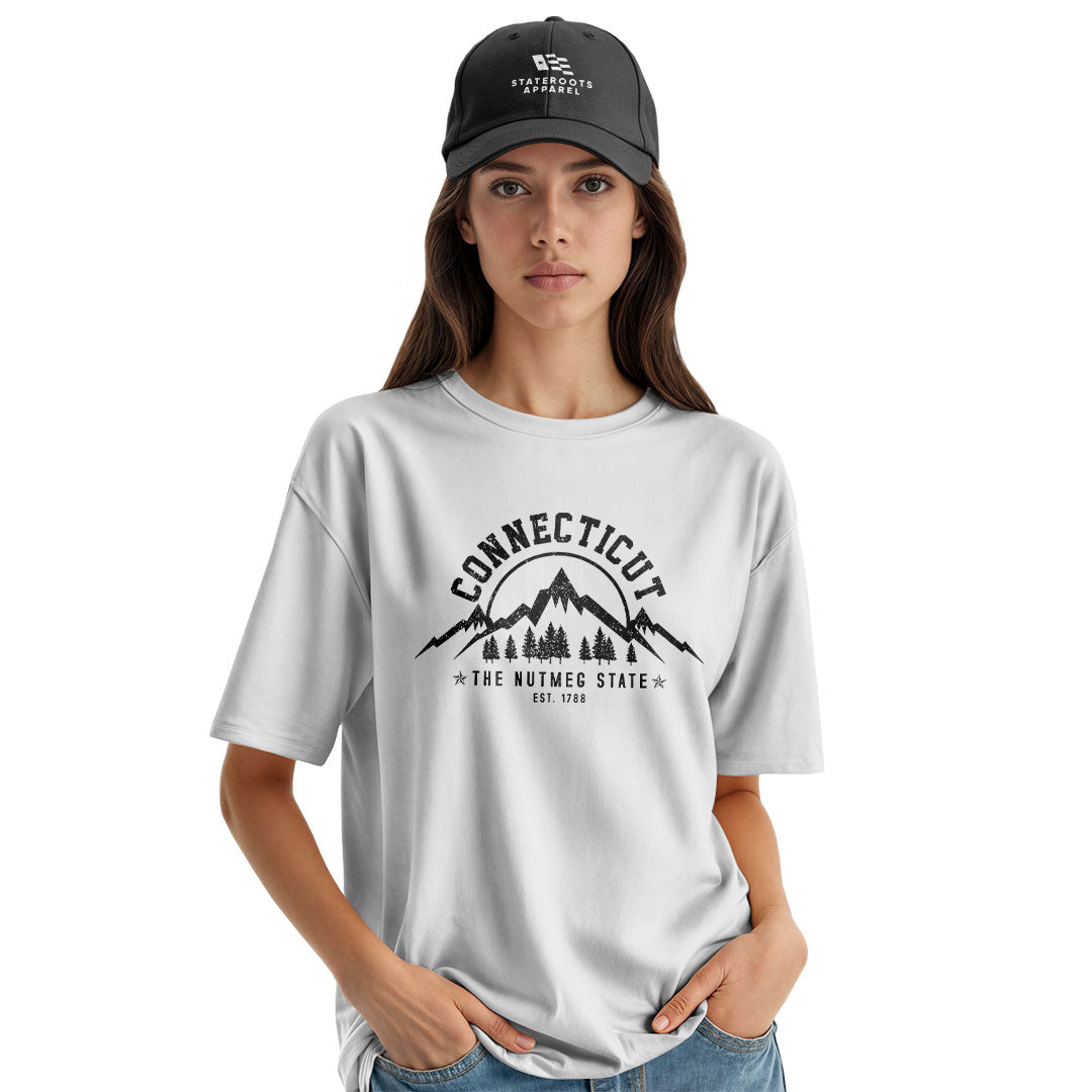 Connecticut Nutmeg State T-Shirt | Mountains Pines Tee - White