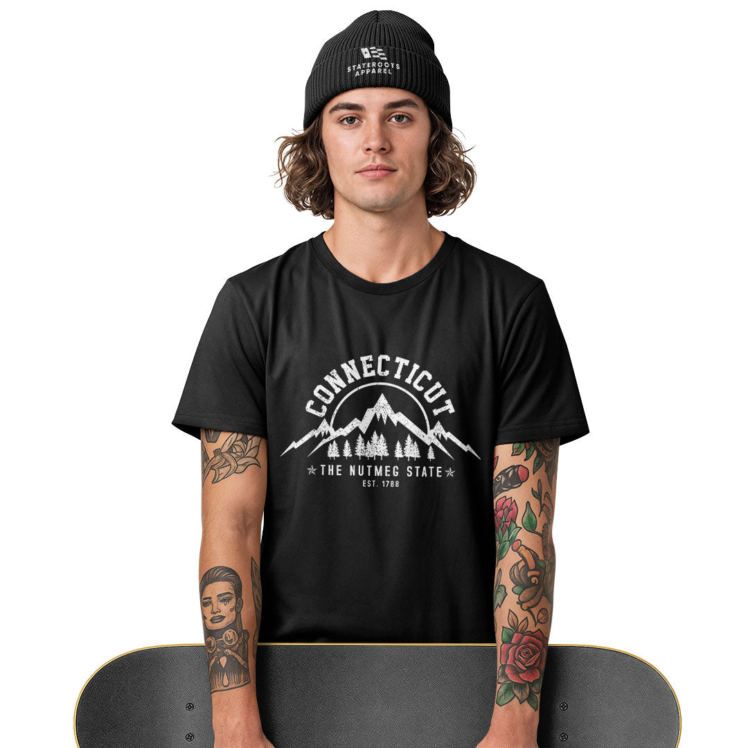 Connecticut Nutmeg State T-Shirt | Mountains Pines Tee - White