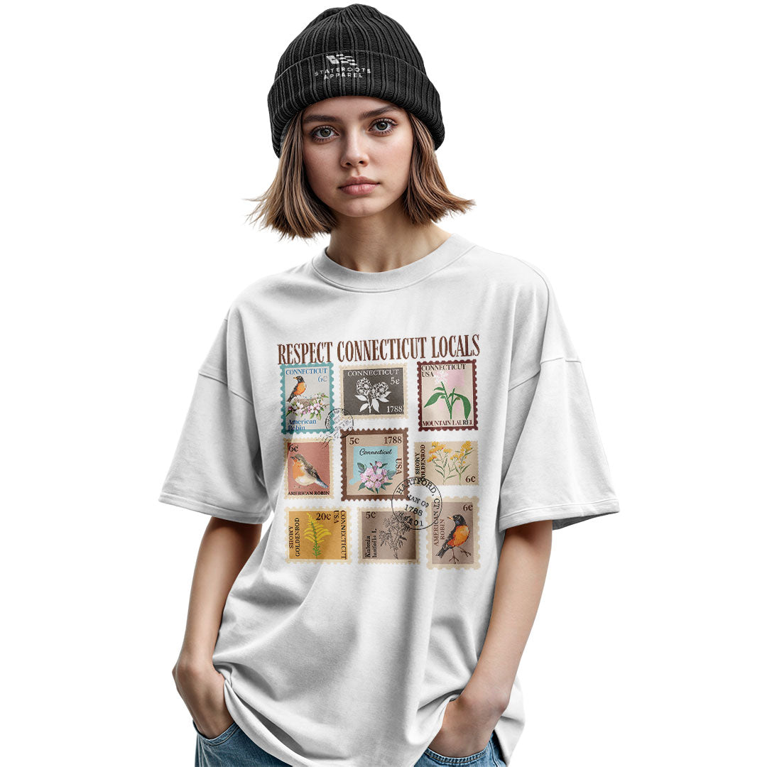 Connecticut Locals T-Shirt | Vintage Stamps Collage Tee - Military Green