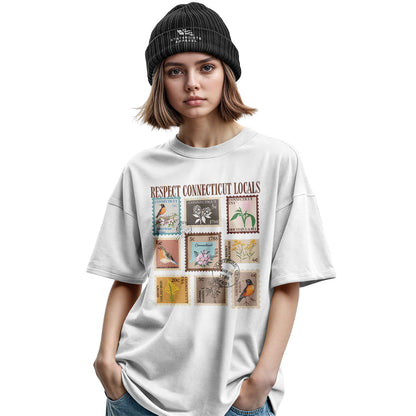 Connecticut Locals T-Shirt | Vintage Stamps Collage Tee - Military Green