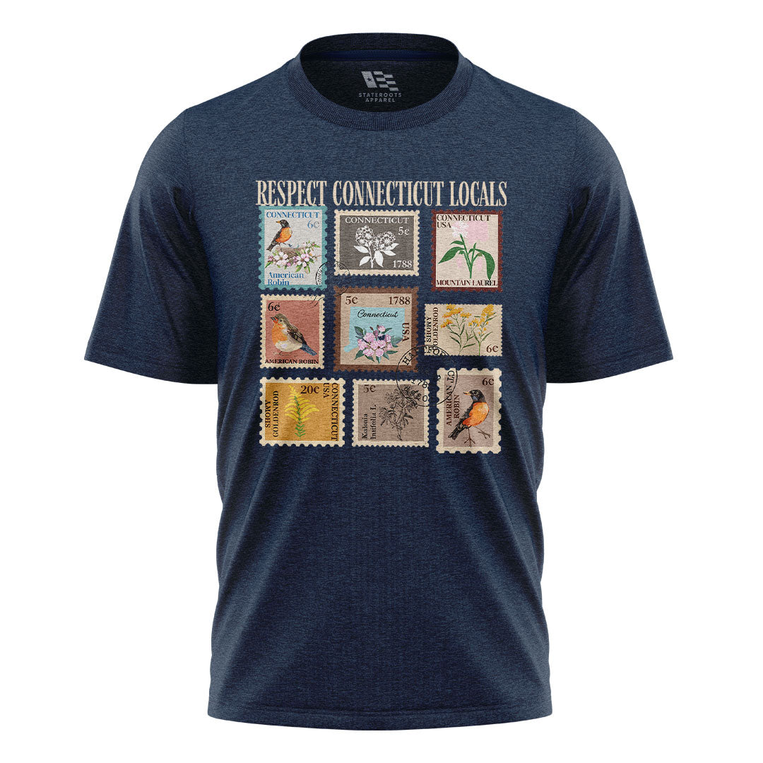 Connecticut Locals T-Shirt | Vintage Stamps Collage Tee - Navy