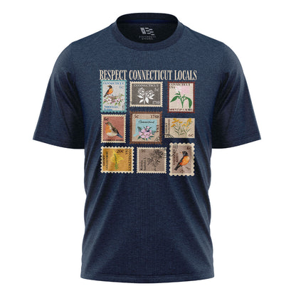 Connecticut Locals T-Shirt | Vintage Stamps Collage Tee - Navy