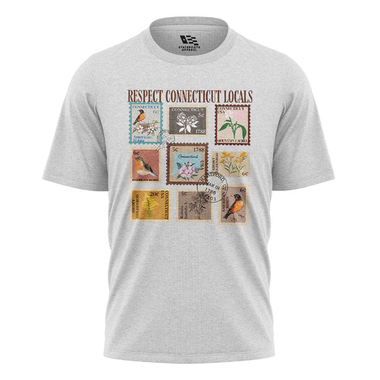 Connecticut Locals T-Shirt | Vintage Stamps Collage Tee - White