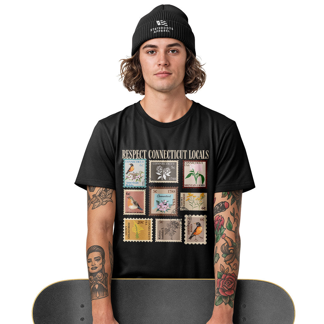 Connecticut Locals T-Shirt | Vintage Stamps Collage Tee - White