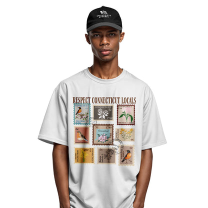 Connecticut Locals T-Shirt | Vintage Stamps Collage Tee - White