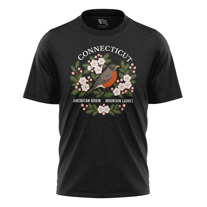 Connecticut Robin & Mountain Laurel T-Shirt | Vintage Tee - Black