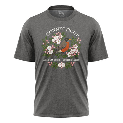 Connecticut Robin & Mountain Laurel T-Shirt | Vintage Tee - Charcoal