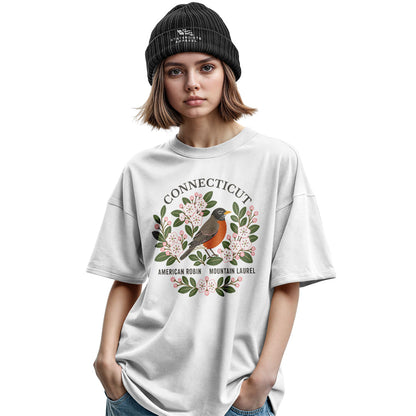 Connecticut Robin & Mountain Laurel T-Shirt | Vintage Tee - Military Green