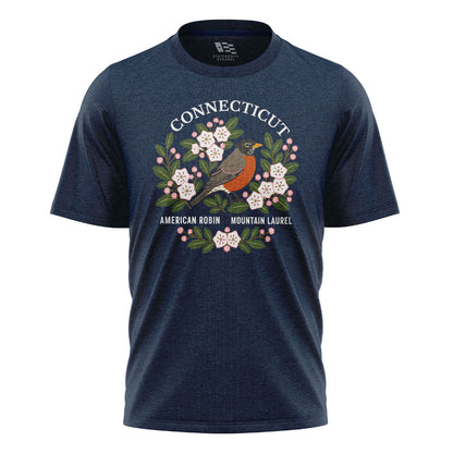 Connecticut Robin & Mountain Laurel T-Shirt | Vintage Tee - Navy