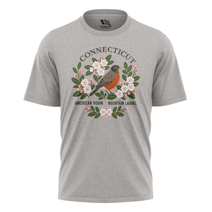 Connecticut Robin & Mountain Laurel T-Shirt | Vintage Tee - Sport Grey