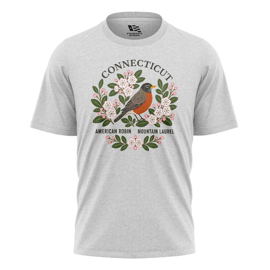 Connecticut Robin & Mountain Laurel T-Shirt | Vintage Tee - White