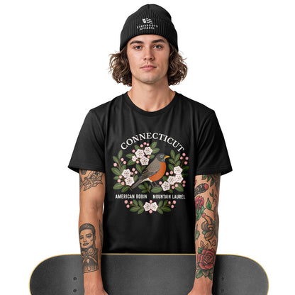 Connecticut Robin & Mountain Laurel T-Shirt | Vintage Tee - White