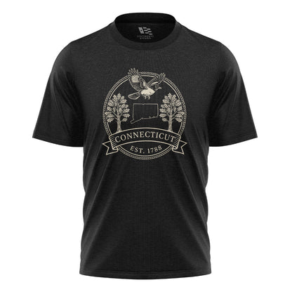 Connecticut Robin Badge T-Shirt | State Outline Crest Tee - Black