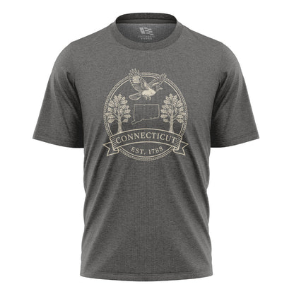 Connecticut Robin Badge T-Shirt | State Outline Crest Tee - Charcoal