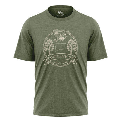 Connecticut Robin Badge T-Shirt | State Outline Crest Tee - Military Green