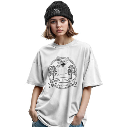 Connecticut Robin Badge T-Shirt | State Outline Crest Tee - Military Green