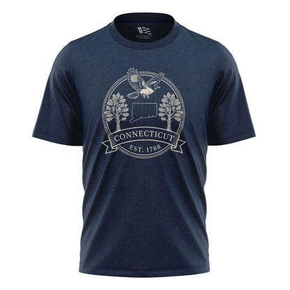 Connecticut Robin Badge T-Shirt | State Outline Crest Tee - Navy