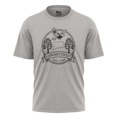 Connecticut Robin Badge T-Shirt | State Outline Crest Tee - Sport Grey