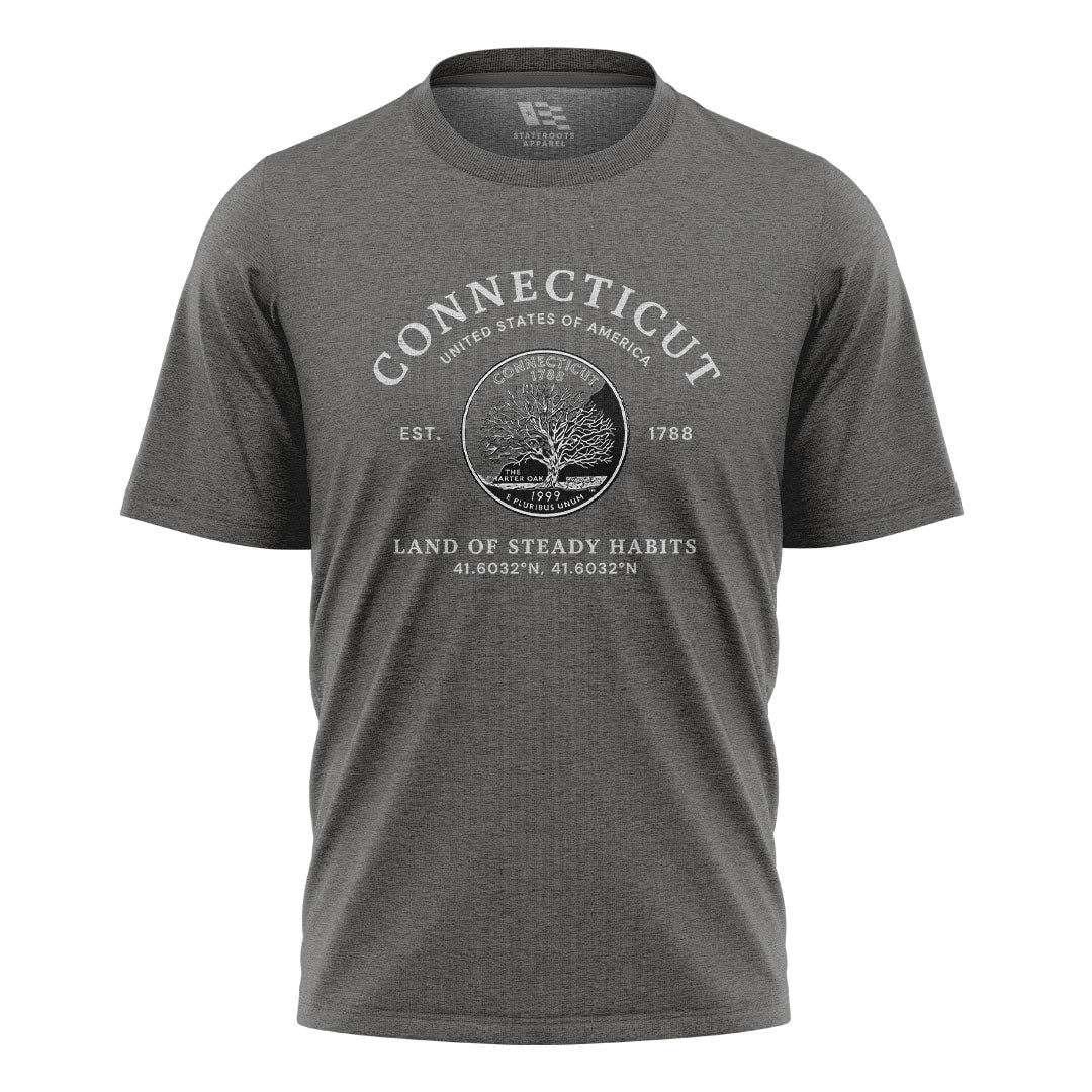 Connecticut State Quarter T-Shirt | Charter Oak Coin Tee - Charcoal
