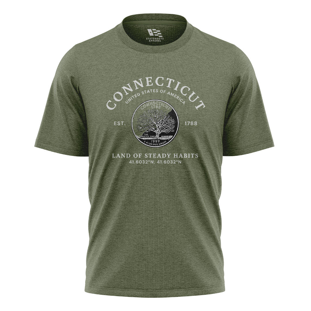 Connecticut State Quarter T-Shirt | Charter Oak Coin Tee - Military Green
