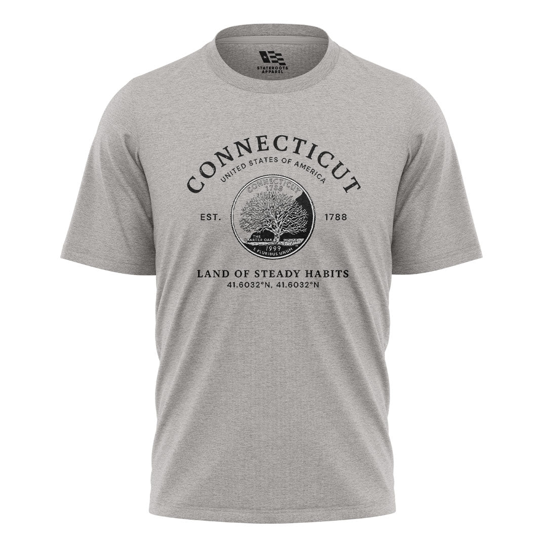 Connecticut State Quarter T-Shirt | Charter Oak Coin Tee - Sport Grey