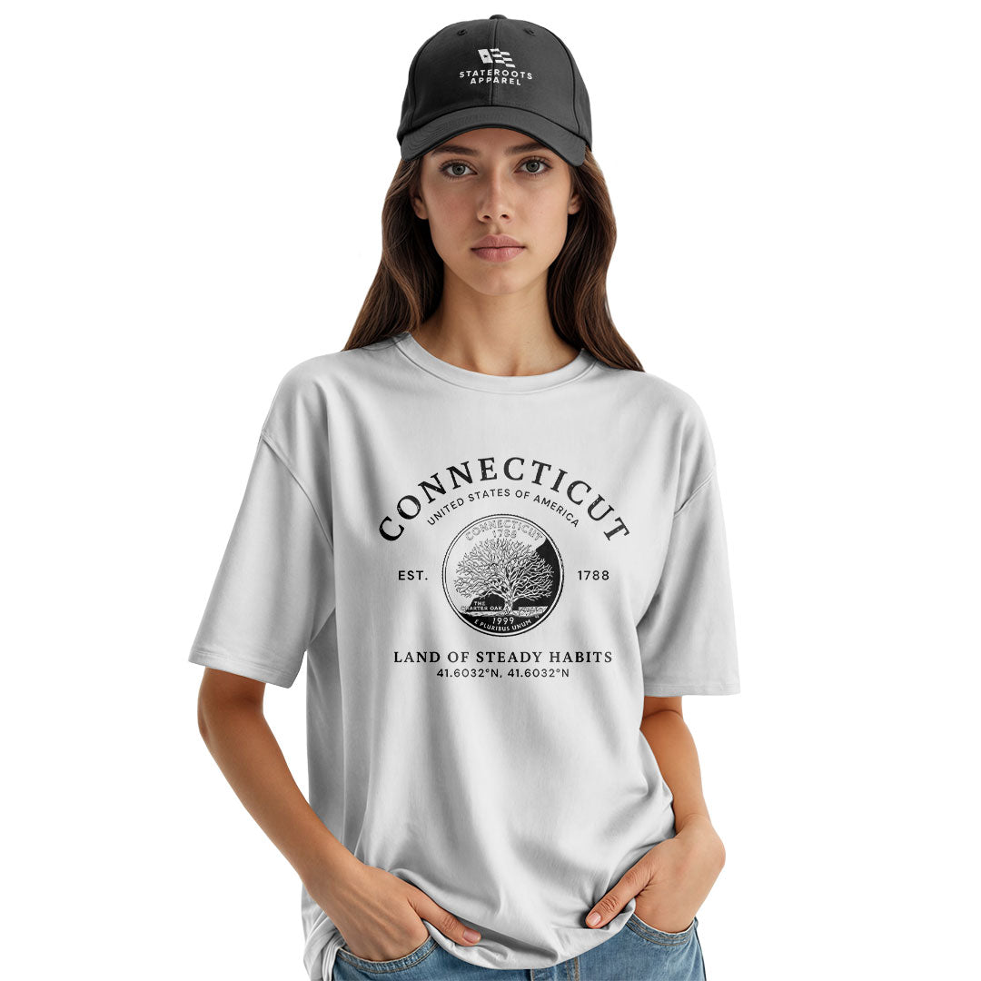 Connecticut State Quarter T-Shirt | Charter Oak Coin Tee - White