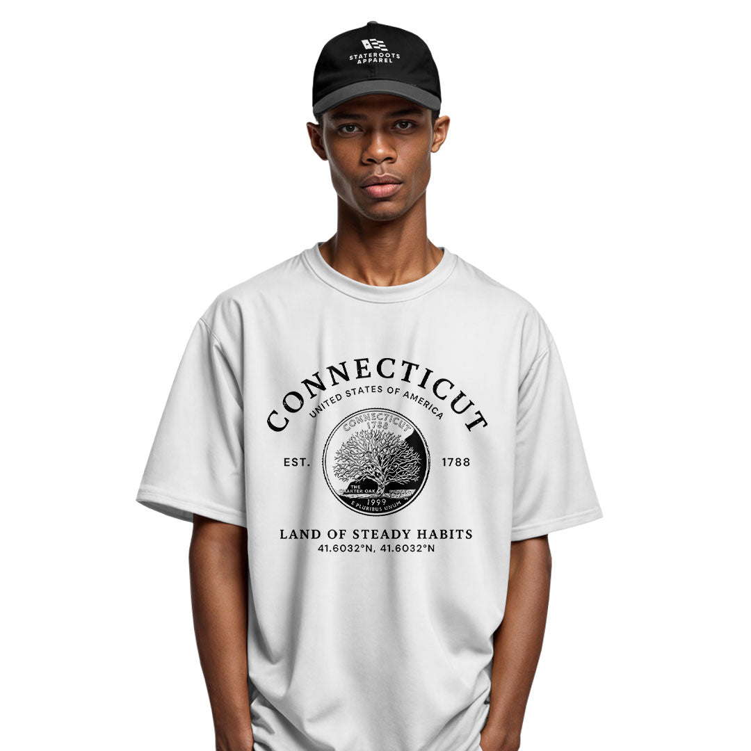Connecticut State Quarter T-Shirt | Charter Oak Coin Tee - White