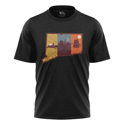 Connecticut State Silhouette T-Shirt | Tri-Tone Coast Tee - Black