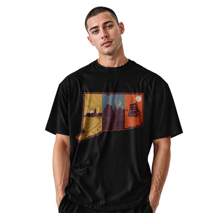 Connecticut State Silhouette T-Shirt | Tri-Tone Coast Tee - Black