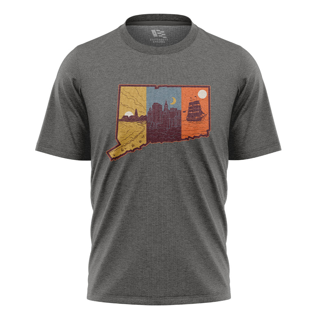 Connecticut State Silhouette T-Shirt | Tri-Tone Coast Tee - Charcoal