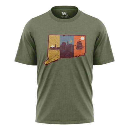 Connecticut State Silhouette T-Shirt | Tri-Tone Coast Tee - Military Green