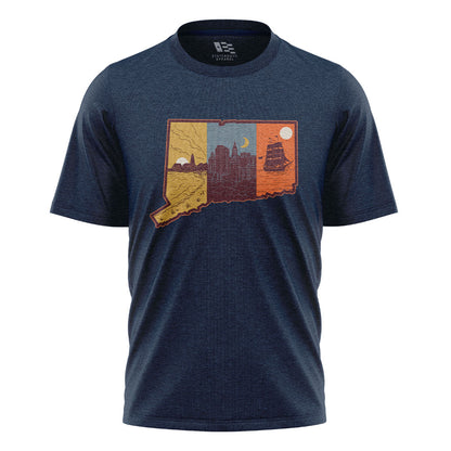 Connecticut State Silhouette T-Shirt | Tri-Tone Coast Tee - Navy